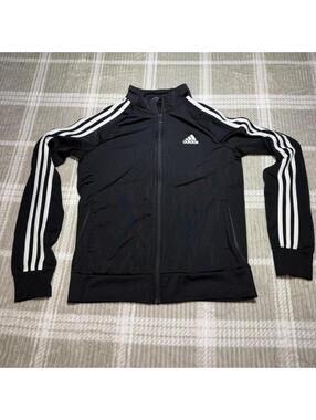 Adidas black track jacket with white stripes Size S #athleisure #tracksuit
